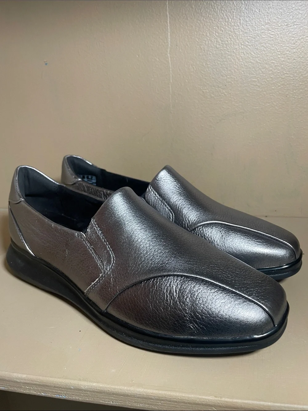 Women’s Metallic Silver Slip-On Shoe: Clark’s Lynell Egde